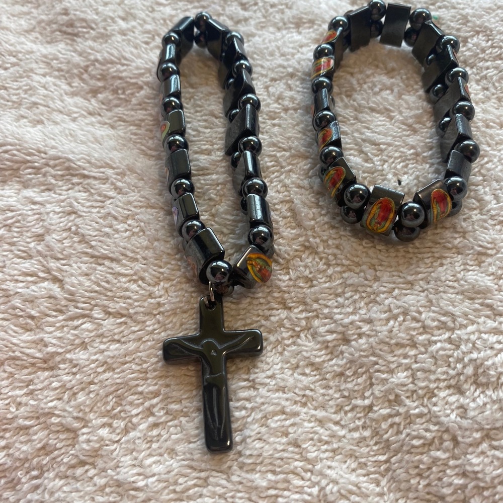 Crucifix bracelet and matching bracelet